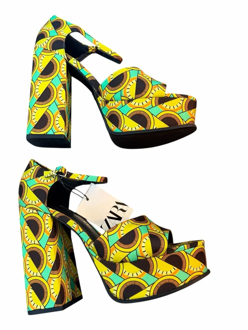 ZARA 70’s Retro Hippie Afrocentric Inspired Dopamine Chunky Platform Sandals Sz8